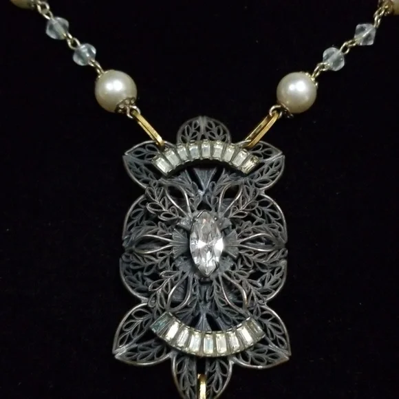 Repurposed Vintage Necklace 1920s Art Deco Faux Pearl Hand Crafted - Picture 11 of 12